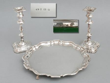 Silver Salver and Pair of Candlesticks (3 Pieces) (1)