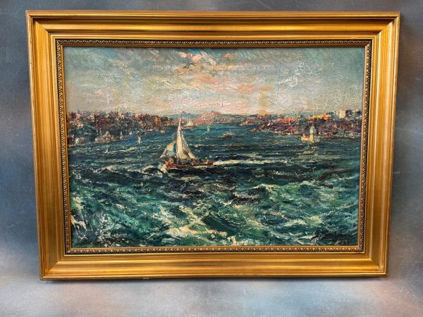 Ibrahim Safi (1898 - 1983) - A Yacht At Sea, Near Istanbul. Ibrahim Safi (1898 – 1983) – A Yacht At Sea, Near Istanbul.